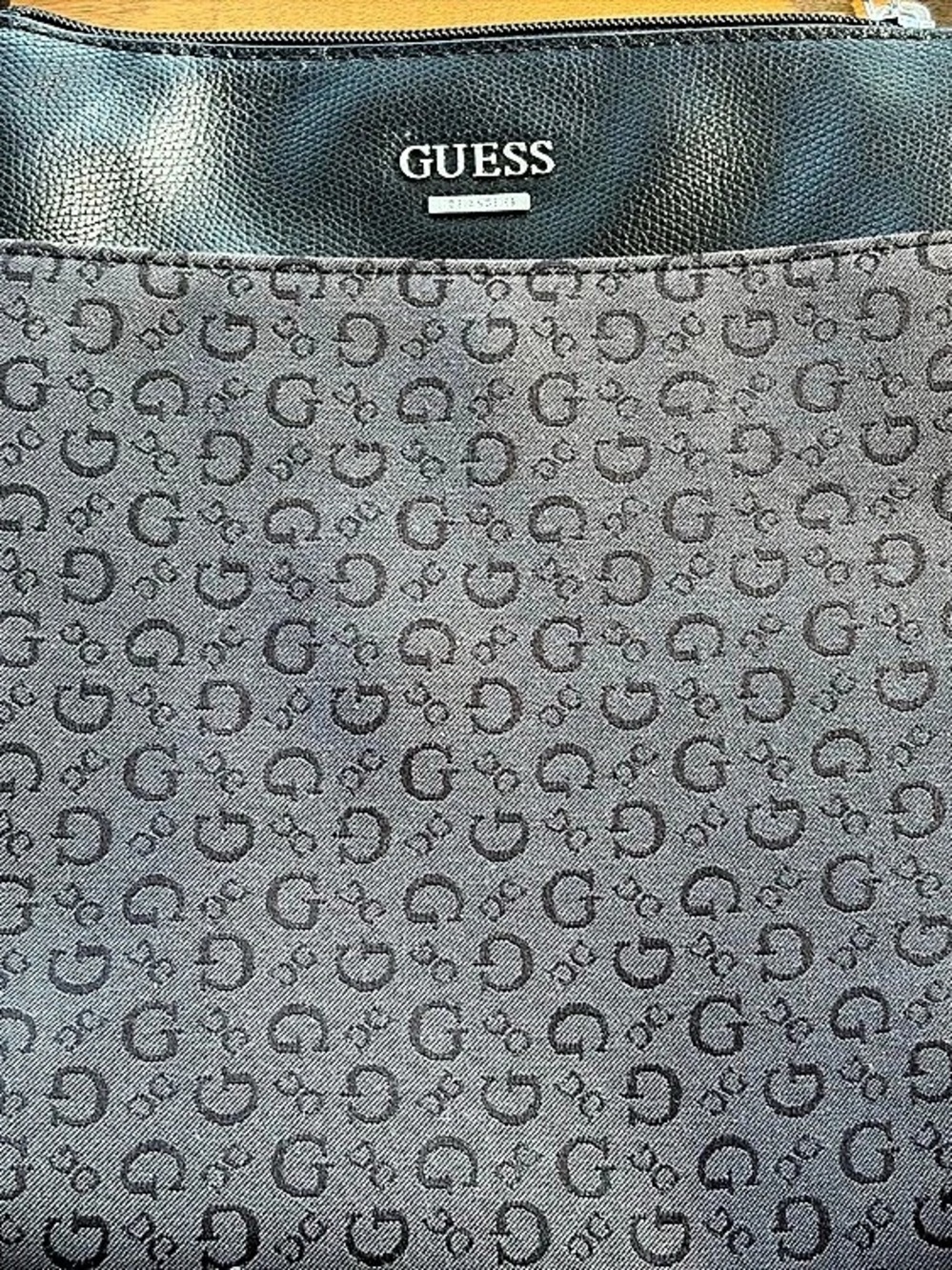 GUESS Black and Gray Logo Monogram Crossbody Bag Black & Gray Logo Monogram